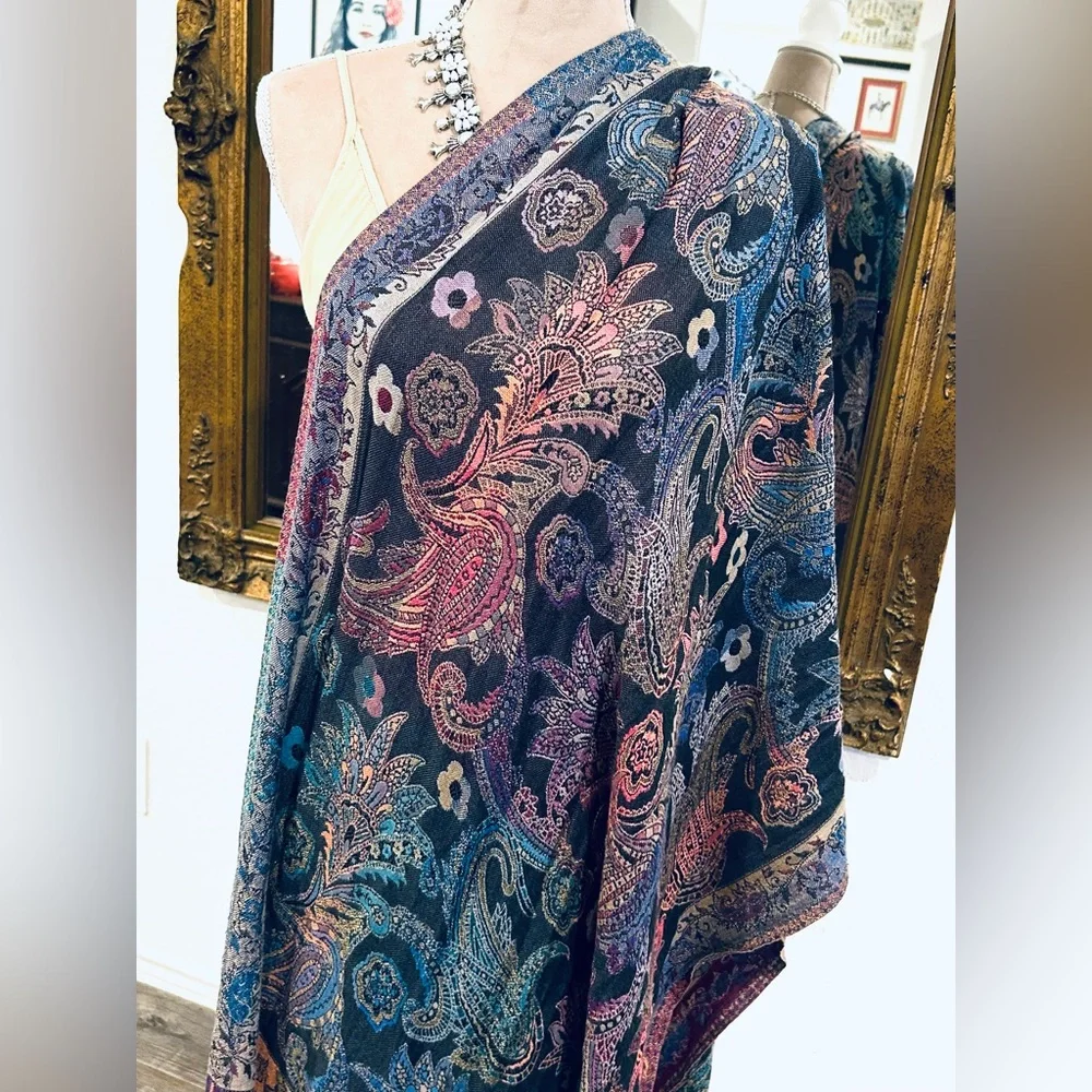 Southwestern Jewel Tone ANU Large Scarf Wrap Shawl Western Gypsy Witchy Boho NEW